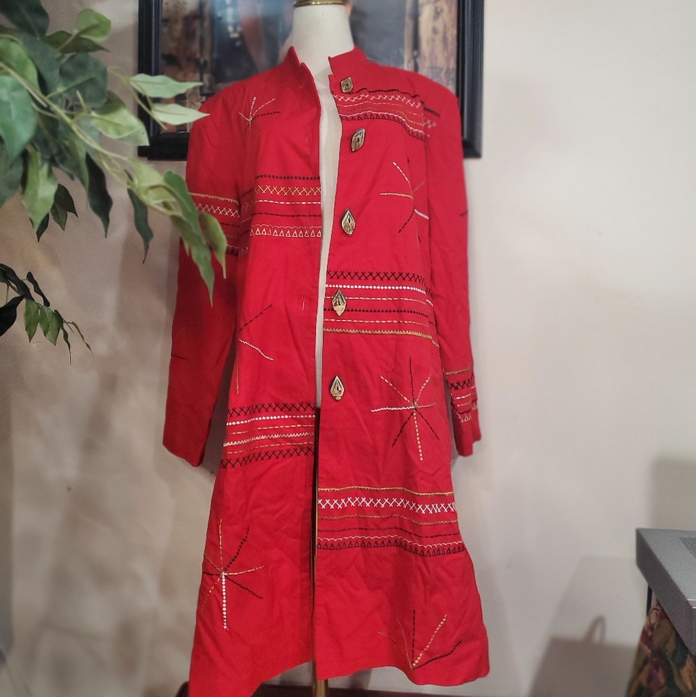 Red Coat with Wooden Buttons